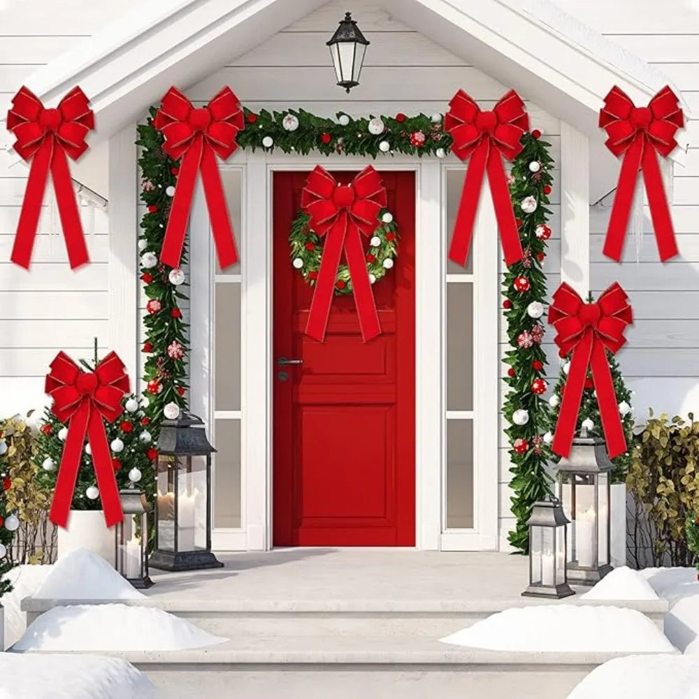 Grand nœud en velours rouge – porte & sapin