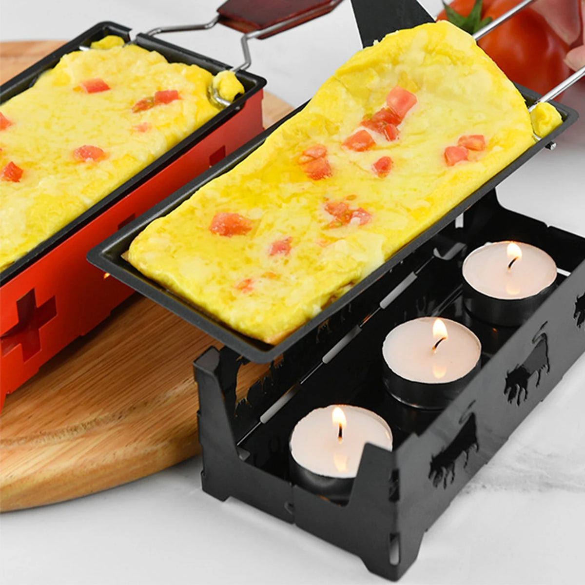 Mini-raclette à bougie manche en bois