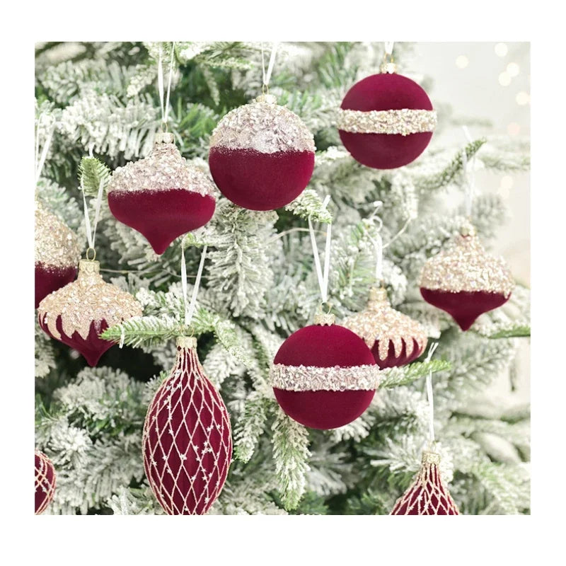 Lot de 12 boules de Noël velours – 8 cm