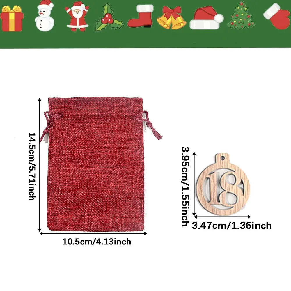 Calendrier de l'Avent 24 sachets en toile de jute