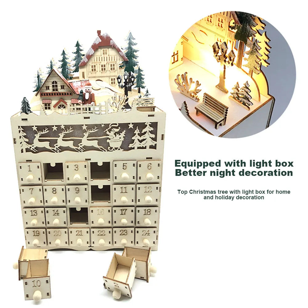 Calendrier de l'Avent maison en bois lumineuse