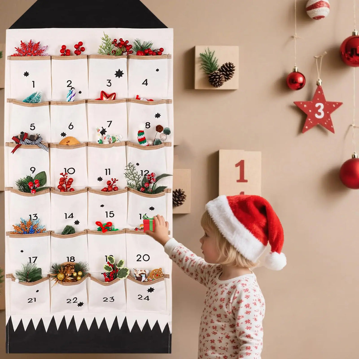 Calendrier de l'Avent en tissu 24 poches