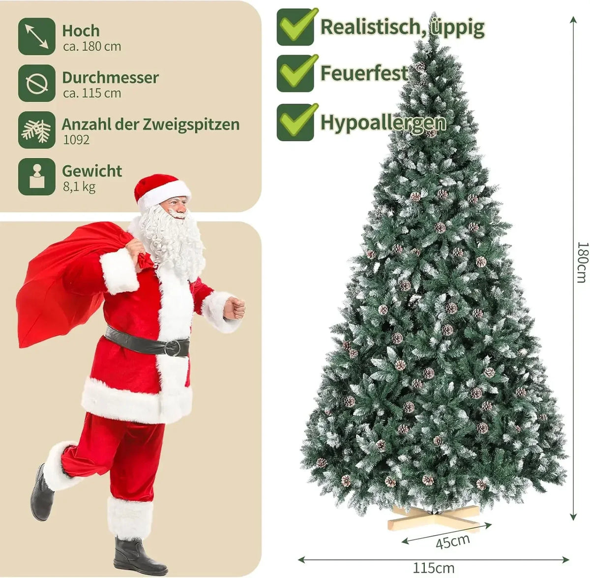 Sapin de Noël enneigé avec pommes de pin