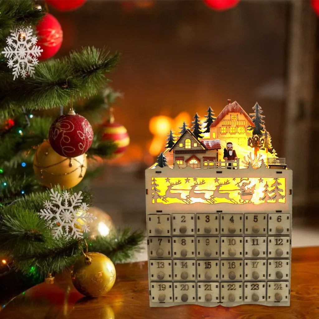 Calendrier de l'Avent maison en bois lumineuse