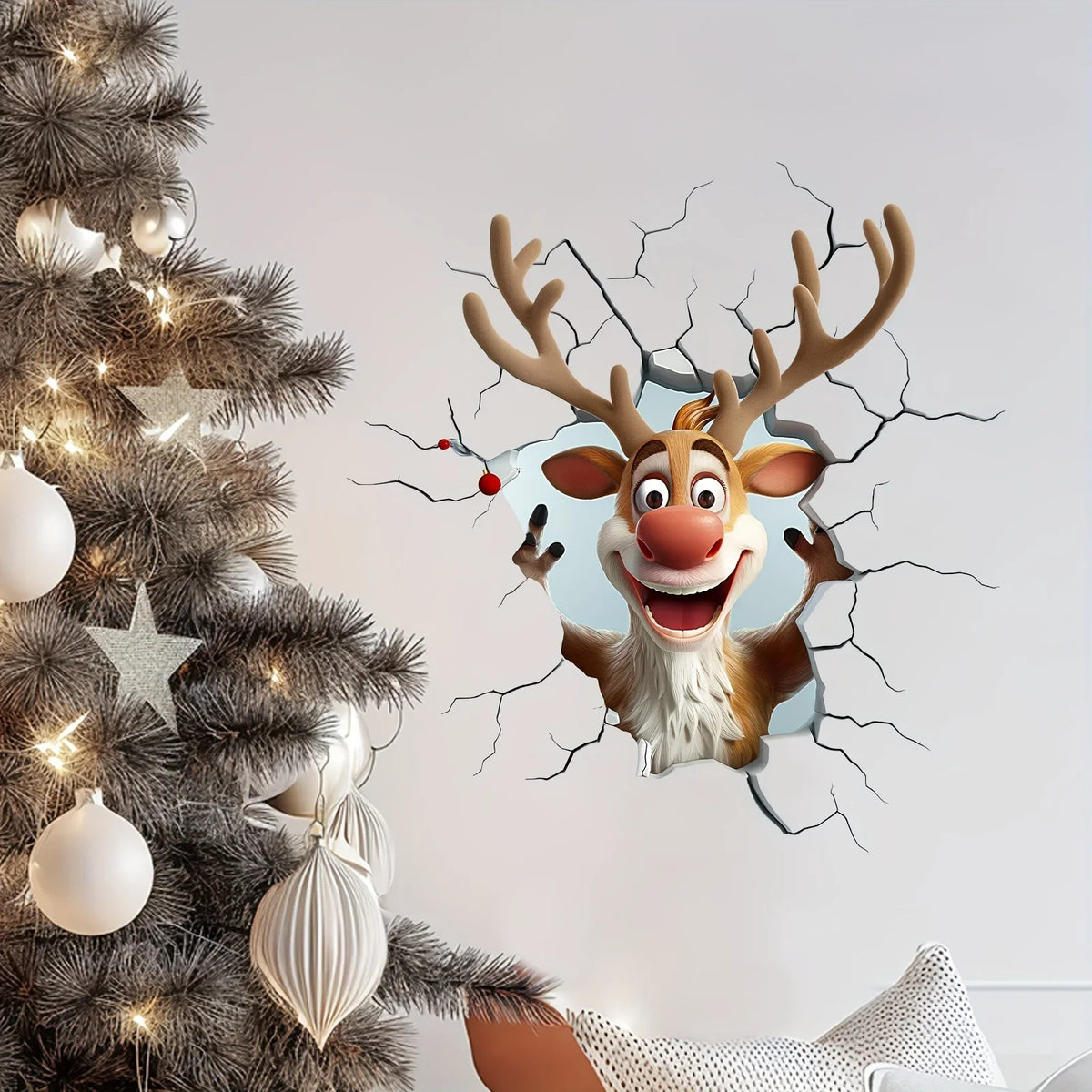 Sticker mural renne 3D – 30 × 25 cm