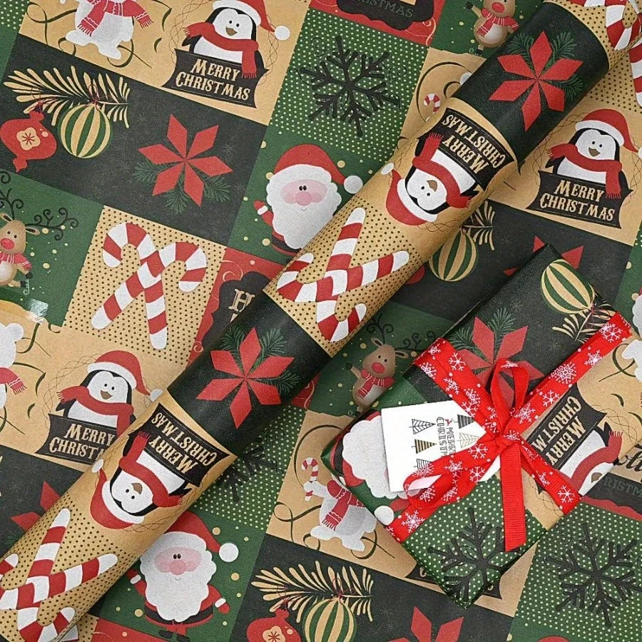 Papier cadeau kraft flocons et sapins