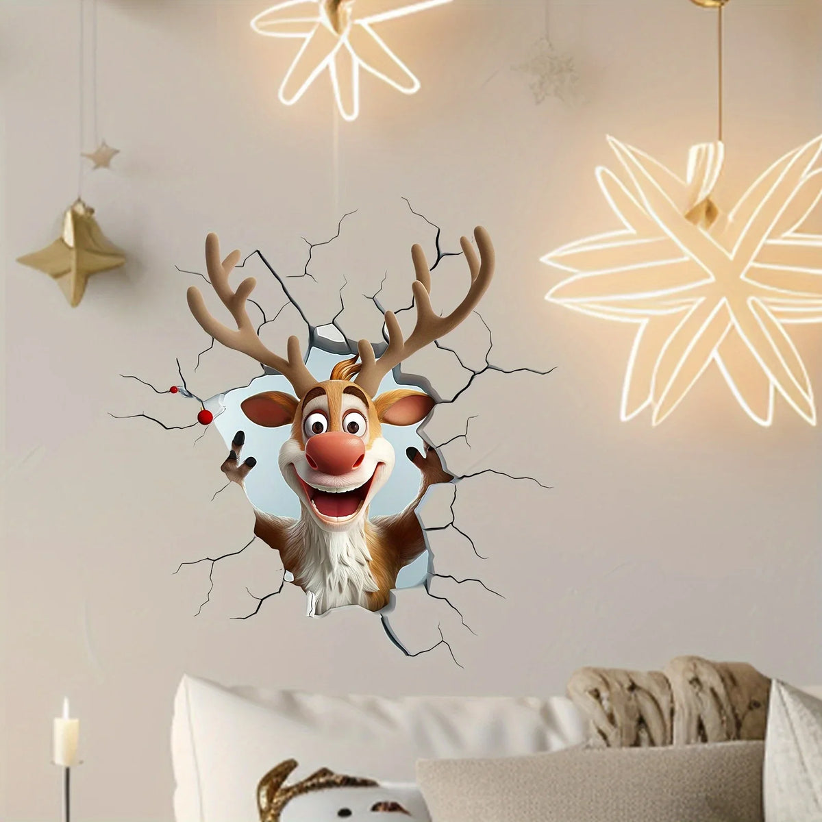 Sticker mural renne 3D – 30 × 25 cm