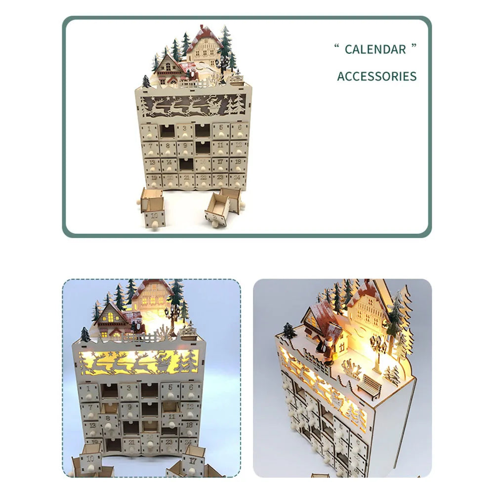 Calendrier de l'Avent maison en bois lumineuse