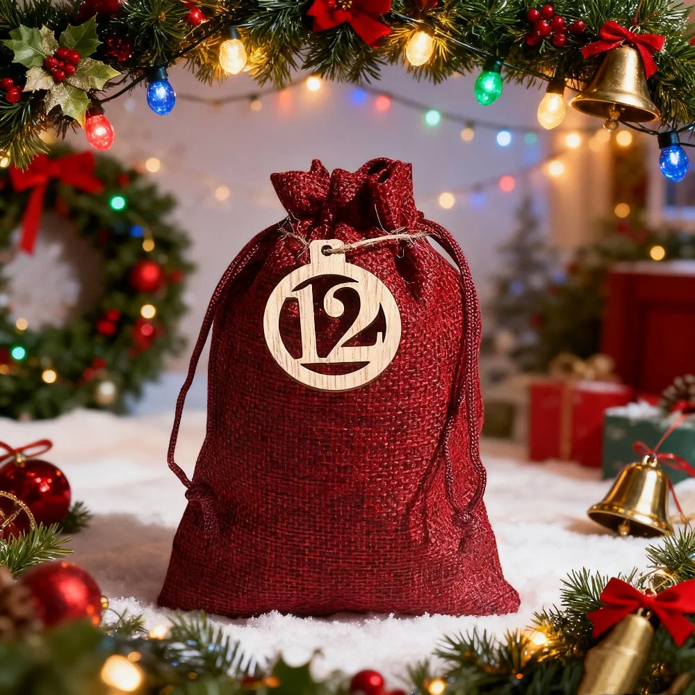 Calendrier de l'Avent 24 sachets en toile de jute