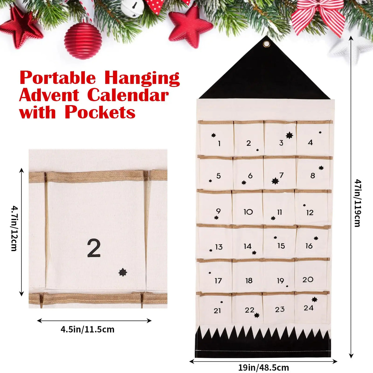Calendrier de l'Avent en tissu 24 poches