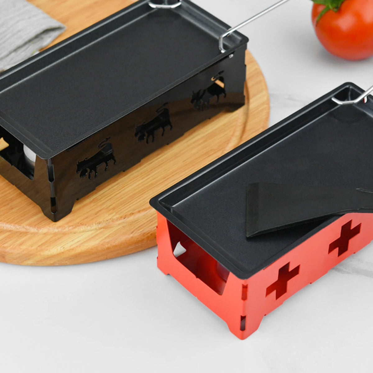 Mini-raclette à bougie manche en bois