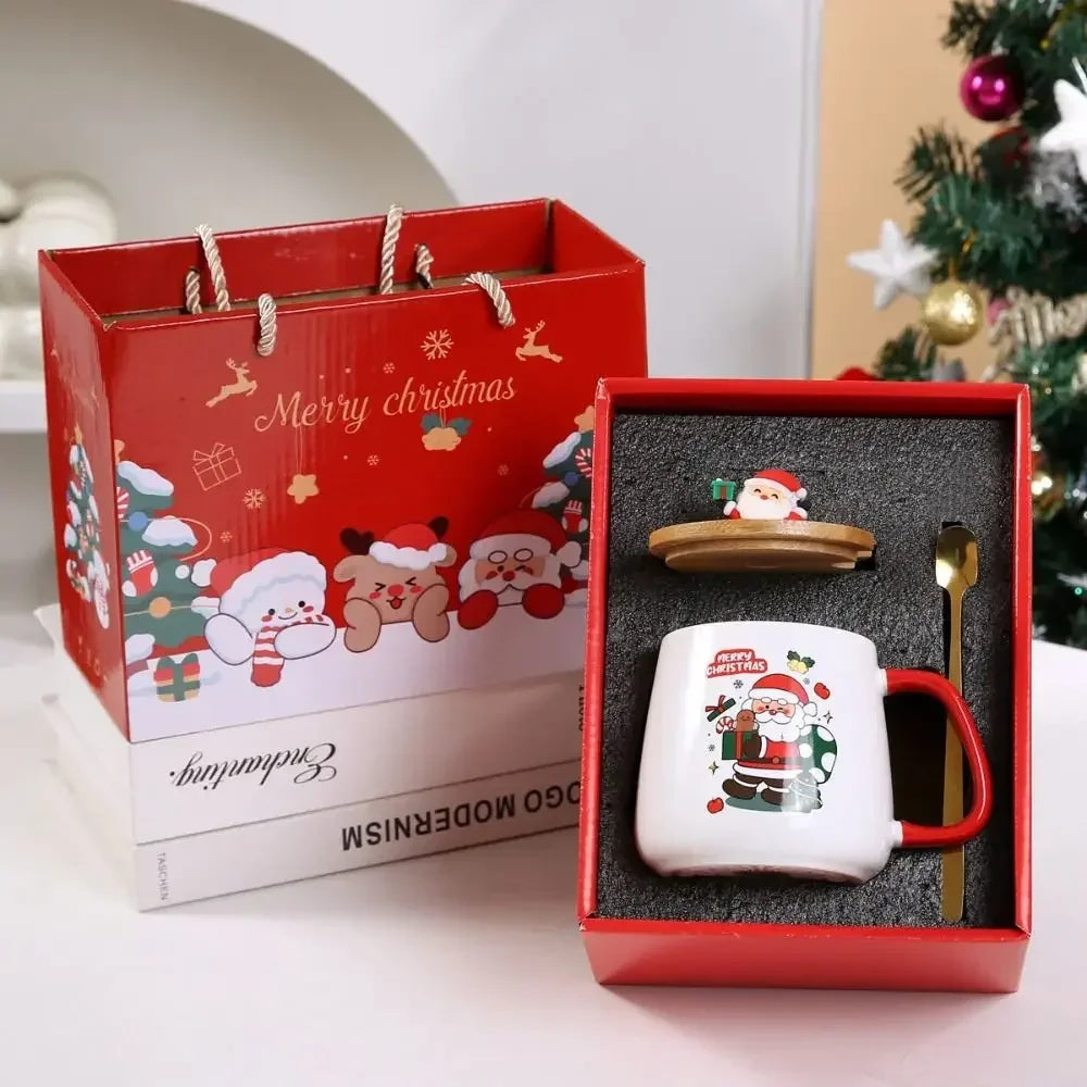 Coffret mug de Noël avec couvercle en bois et cuillère