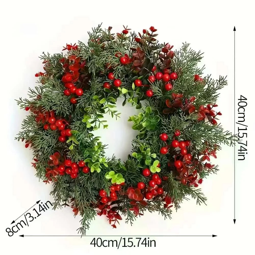 Couronne de porte eucalyptus & baies rouges – 40 cm