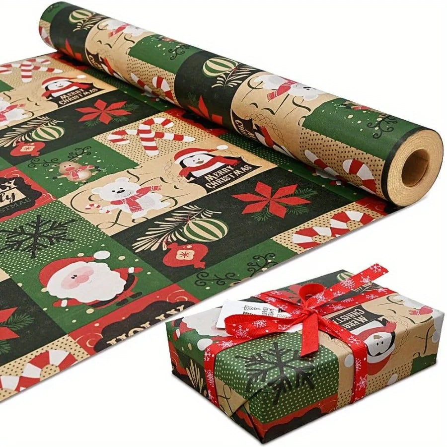 Papier cadeau kraft flocons et sapins