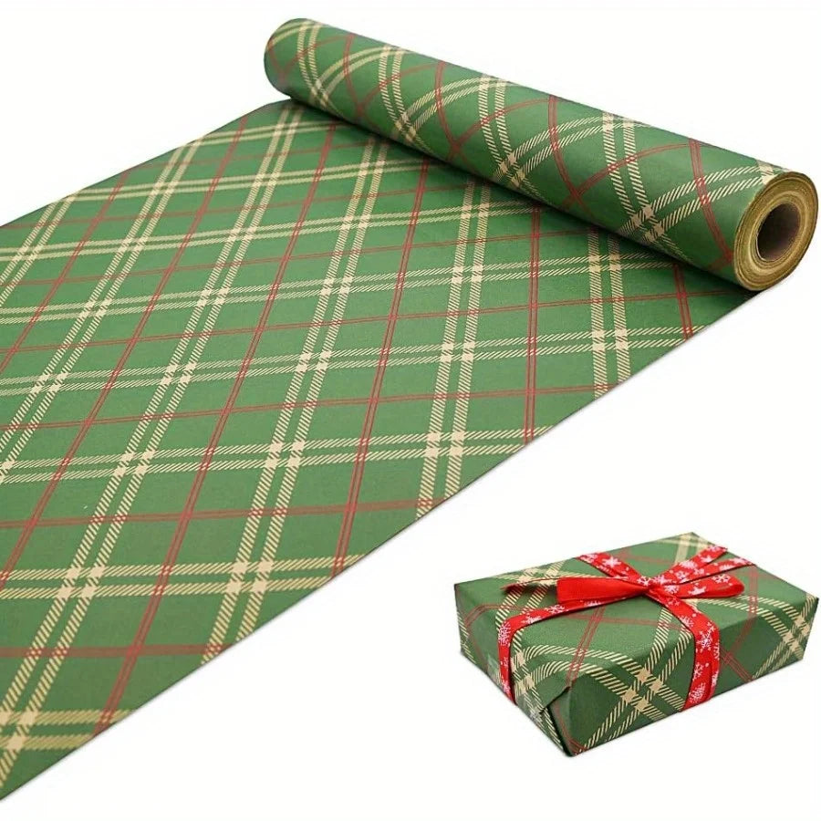 Papier cadeau à carreaux rouge et vert
