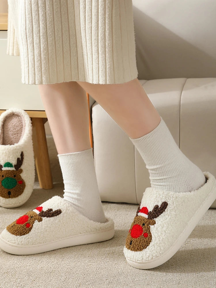 Chaussons renne de Noël en peluche