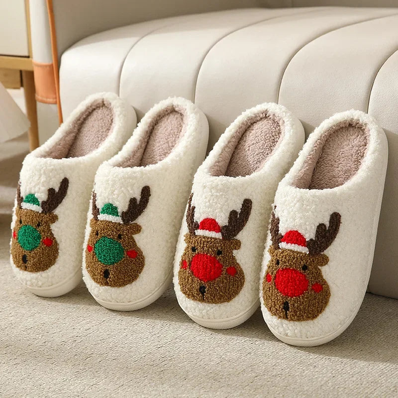Chaussons renne de Noël en peluche
