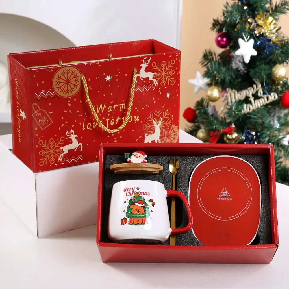 Coffret mug de Noël avec couvercle en bois et cuillère