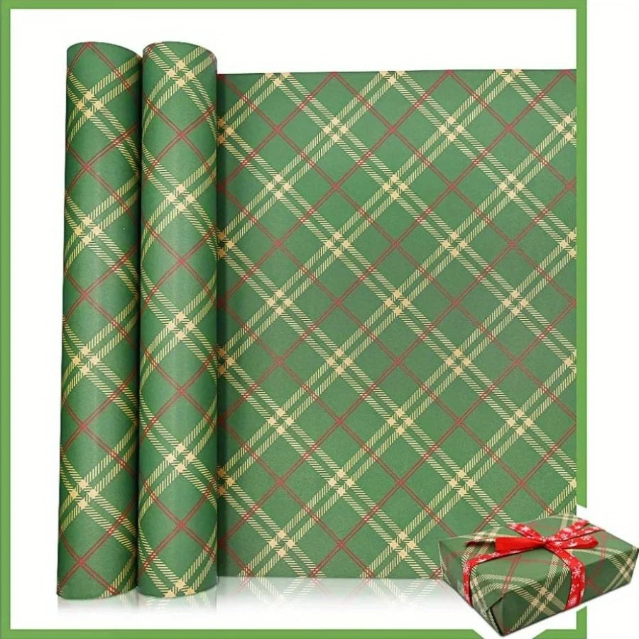 Papier cadeau à carreaux rouge et vert