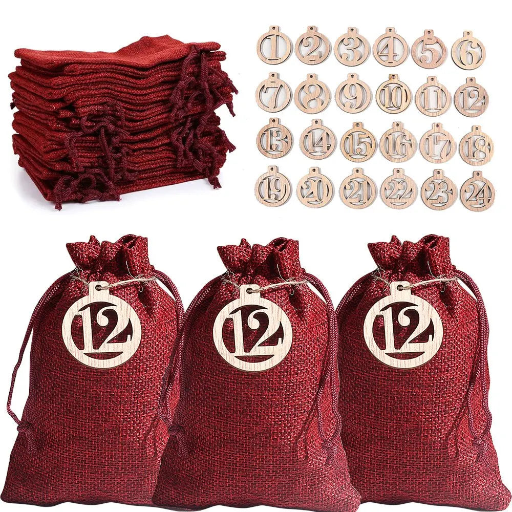 Calendrier de l'Avent 24 sachets en toile de jute
