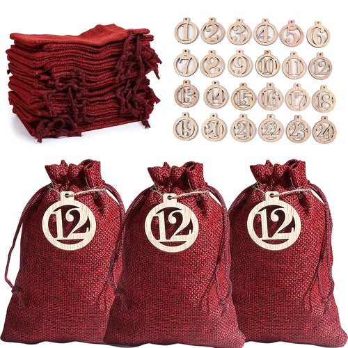 Calendrier de l'Avent 24 sachets en toile de jute