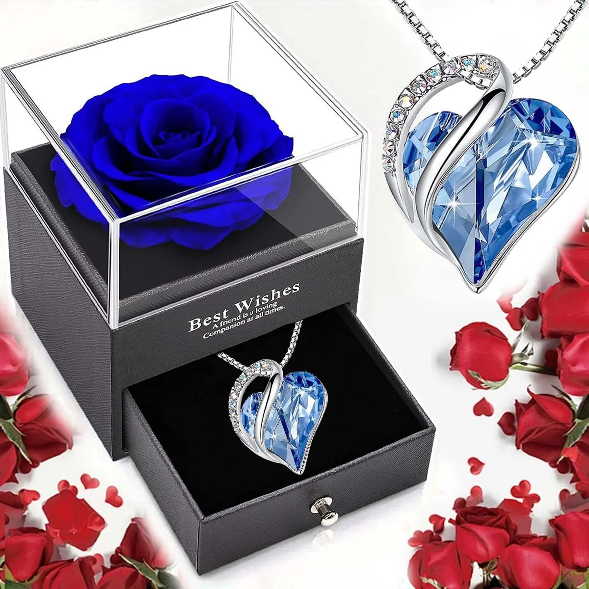 Coffret rose éternelle et collier cœur