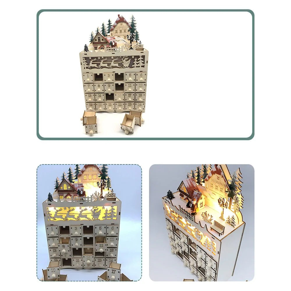 Calendrier de l'Avent maison en bois lumineuse – 24 tiroirs