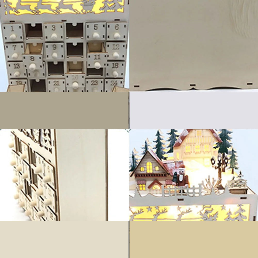 Calendrier de l'Avent maison en bois lumineuse – 24 tiroirs